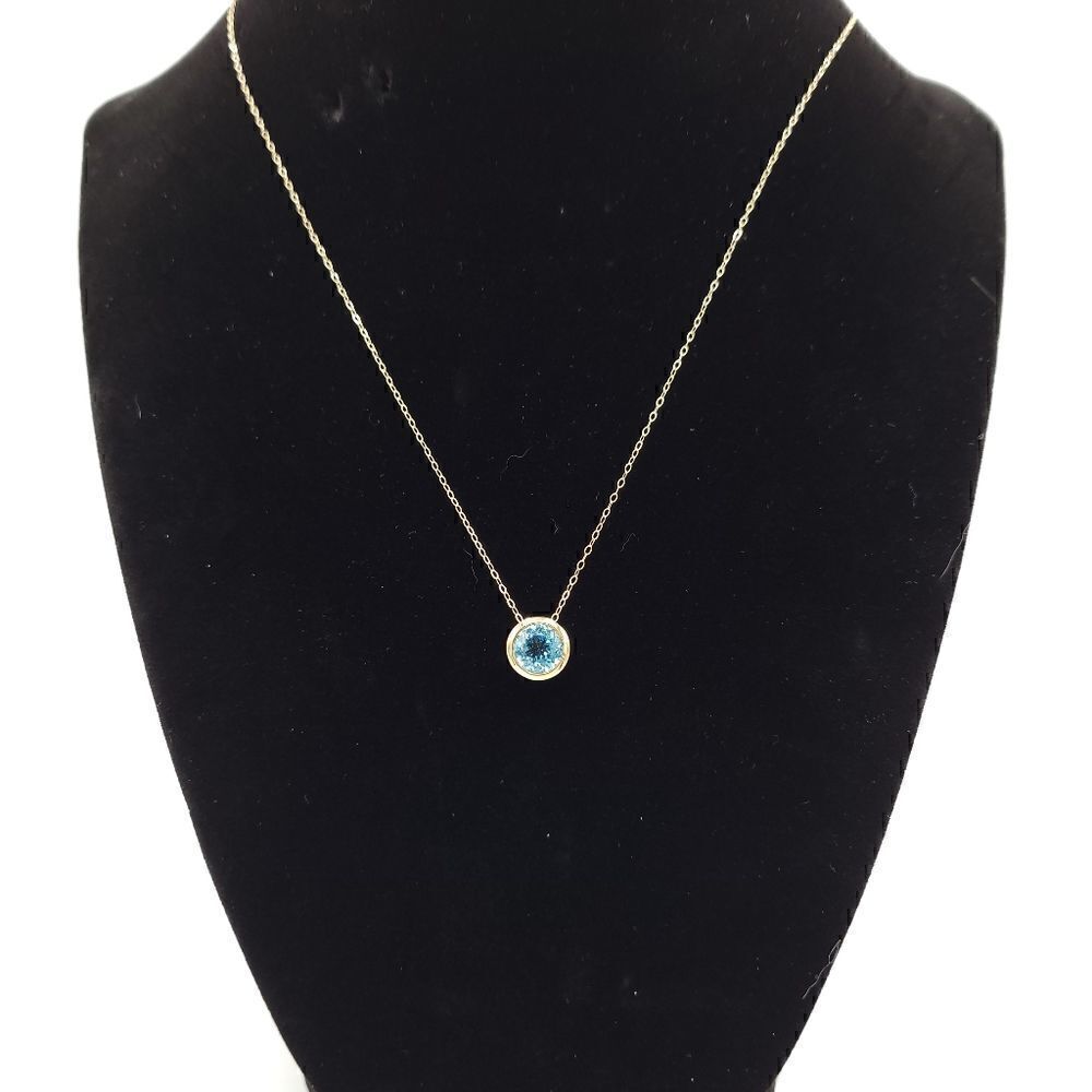 𝅺Blue Topaz bezel set necklace  💙 14K yellow gold 18" chain
